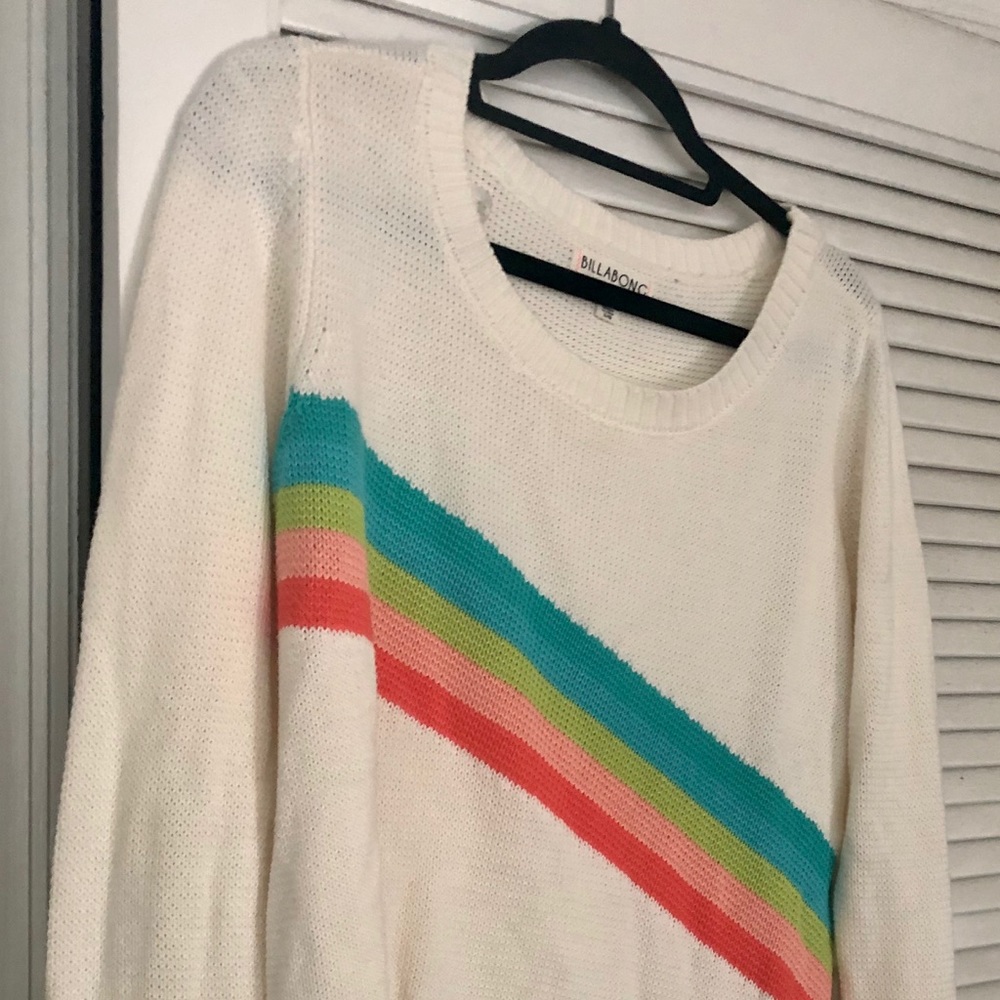Billabong Cream Sweater with Rainbow Stripes